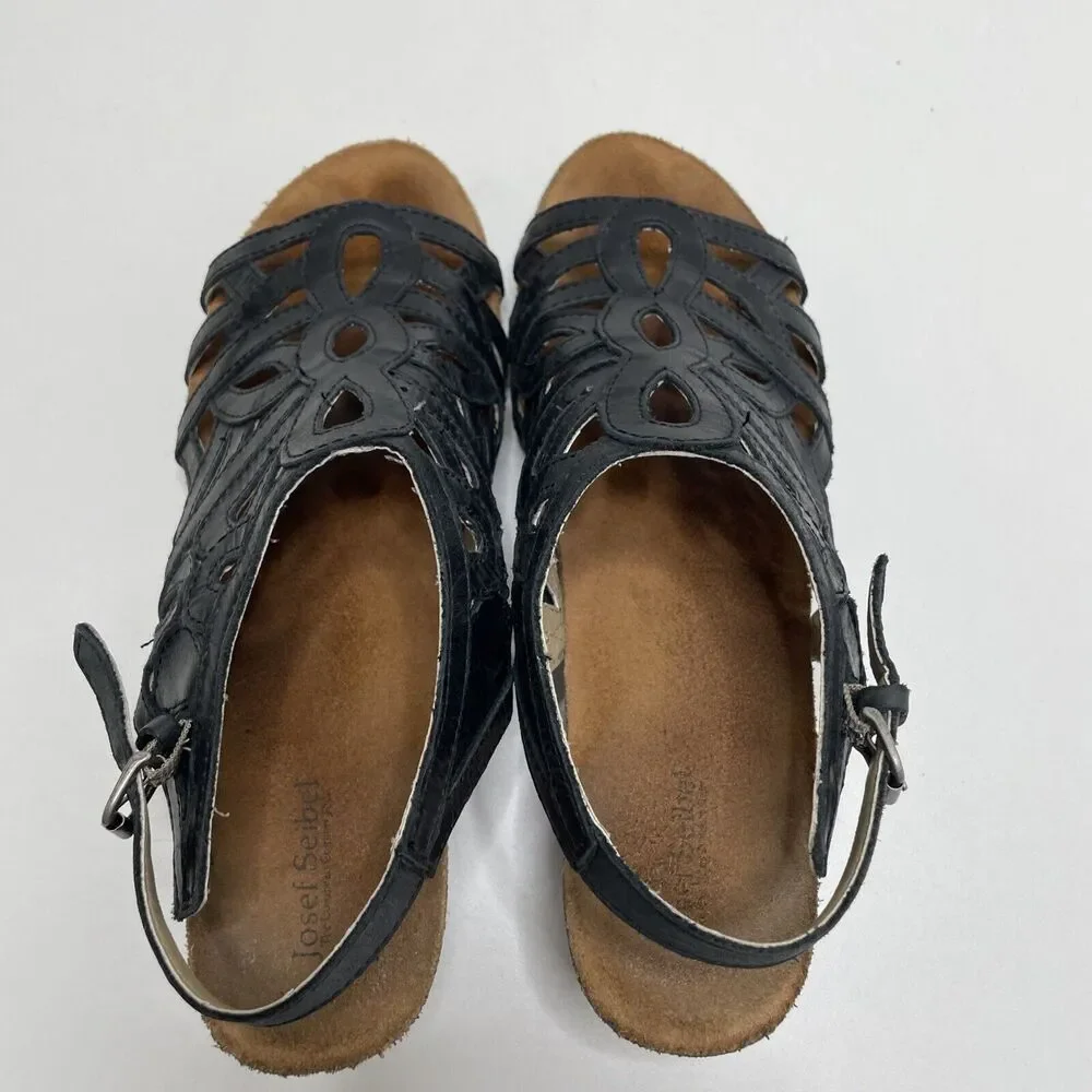 Josef Seibel‎ Women's Leather Sandal Shoe Ruth EU 41 US 9.5 Slingback Black